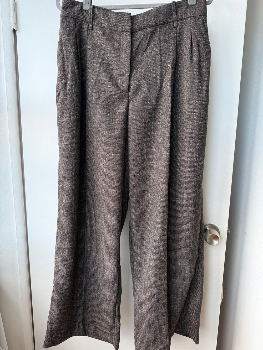 H&M Women's Wide-Leg Tailored Pants in Dark Brown Tweed look